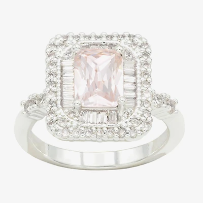 Sparkle Allure Womens Crystal Pure Silver Over Brass Halo Cocktail Ring