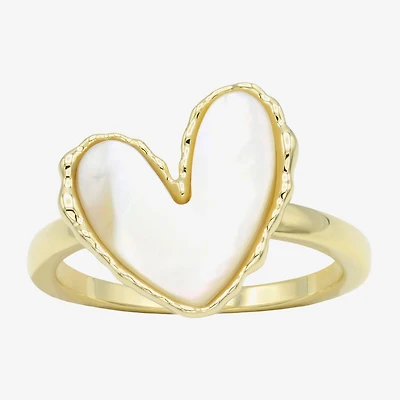 Sparkle Allure Womens White Mother Of Pearl 14K Gold Over Brass Heart Cocktail Ring