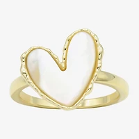 Sparkle Allure Womens White Mother Of Pearl 14K Gold Over Brass Heart Cocktail Ring