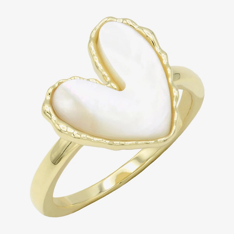 Sparkle Allure Womens White Mother Of Pearl 14K Gold Over Brass Heart Cocktail Ring