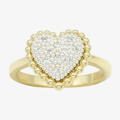 Sparkle Allure Womens Cubic Zirconia 14K Gold Over Brass Pure Silver Heart Cocktail Ring