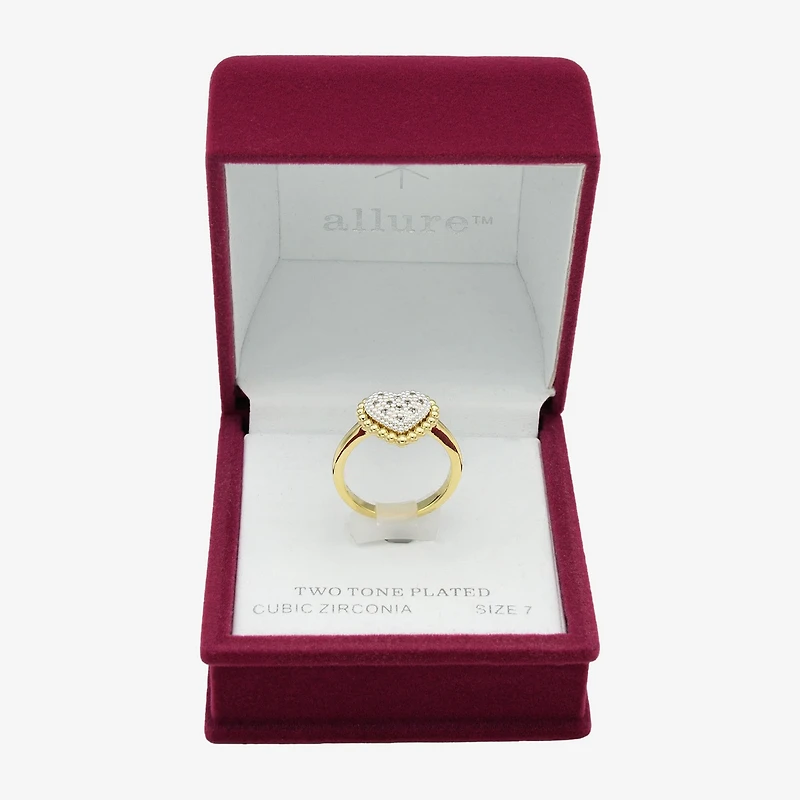 Sparkle Allure Womens Cubic Zirconia 14K Gold Over Brass Pure Silver Heart Cocktail Ring