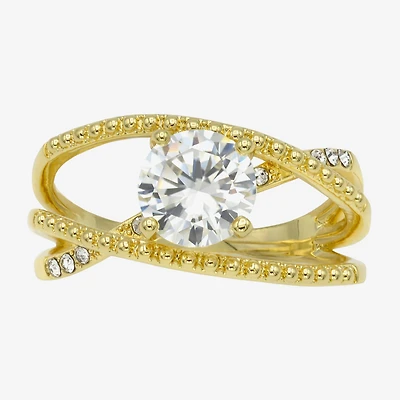 Sparkle Allure Womens Cubic Zirconia 14K Gold Over Brass Round Engagement Ring