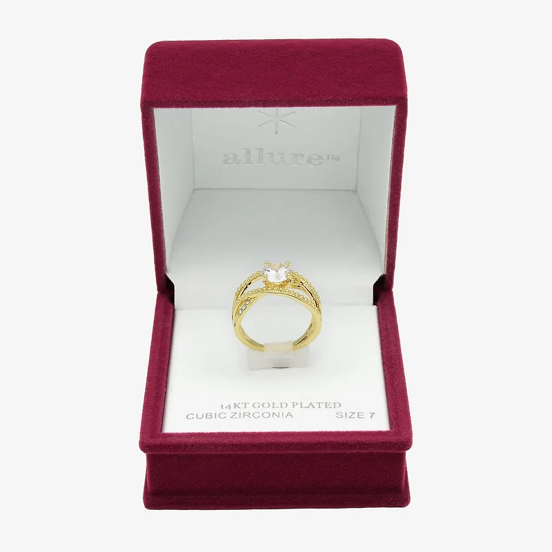 Sparkle Allure Womens Cubic Zirconia 14K Gold Over Brass Round Engagement Ring