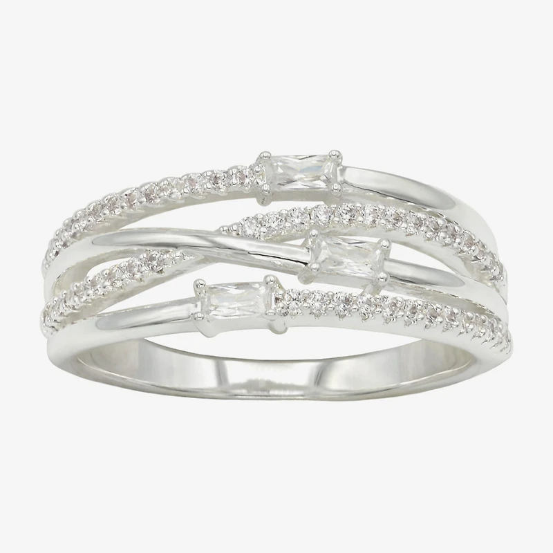 Sparkle Allure Womens 2.5MM Cubic Zirconia Pure Silver Over Brass Crossover Band