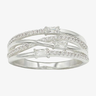 Sparkle Allure Womens 2.5MM Cubic Zirconia Pure Silver Over Brass Crossover Band