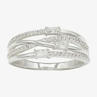Sparkle Allure Womens 2.5MM Cubic Zirconia Pure Silver Over Brass Crossover Band