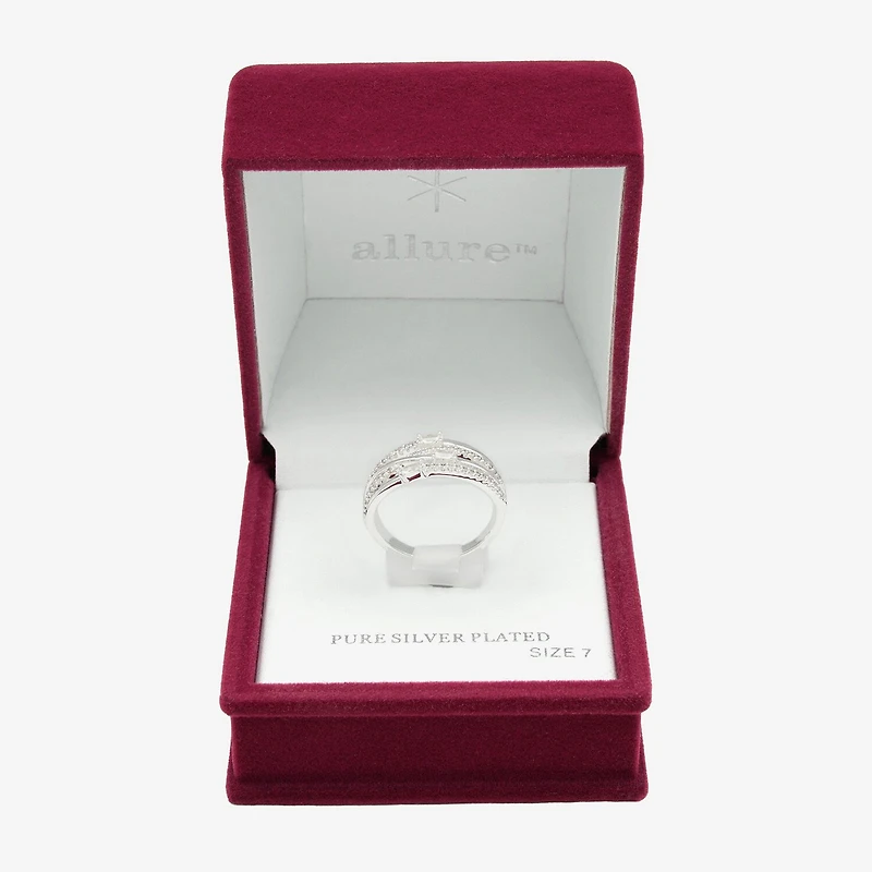 Sparkle Allure Womens 2.5MM Cubic Zirconia Pure Silver Over Brass Crossover Band