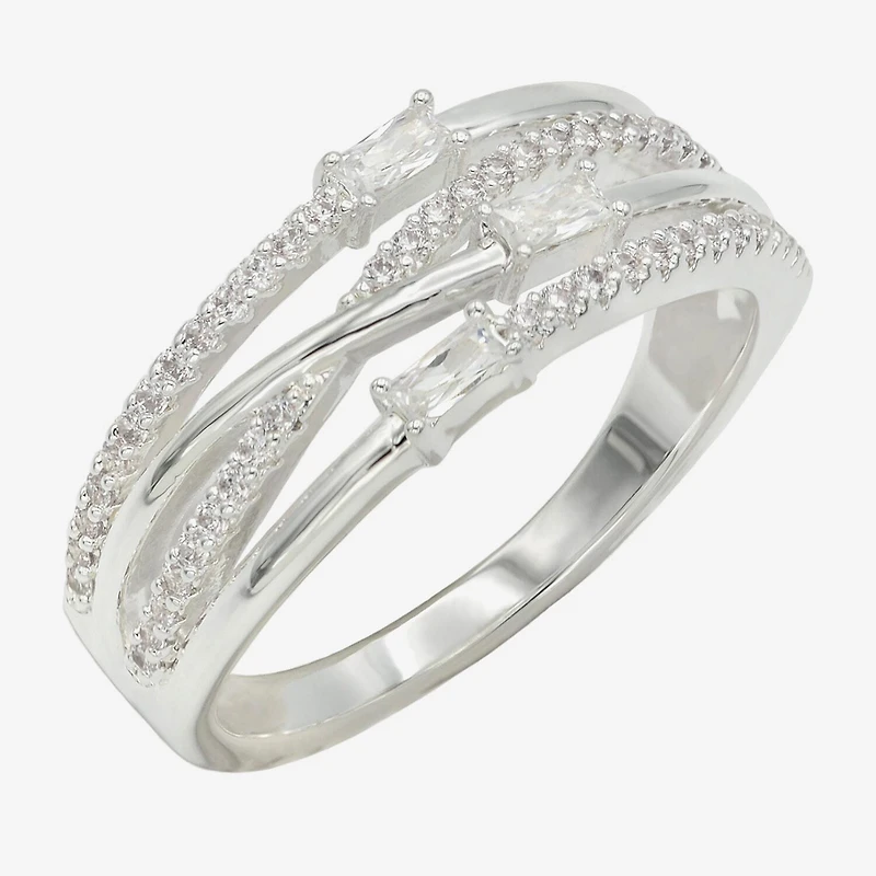 Sparkle Allure Womens 2.5MM Cubic Zirconia Pure Silver Over Brass Crossover Band