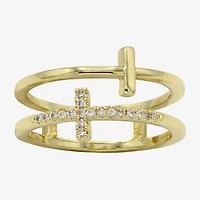 Sparkle Allure Womens 6MM Cubic Zirconia 14K Gold Over Brass Cross Band