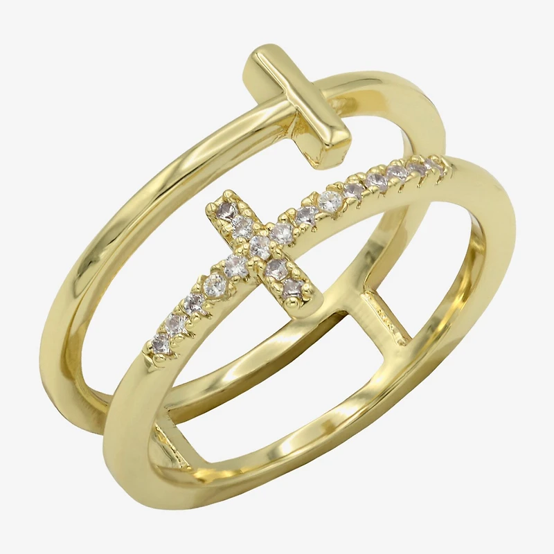 Sparkle Allure Womens 6MM Cubic Zirconia 14K Gold Over Brass Cross Band