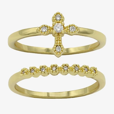 Sparkle Allure Womens Cubic Zirconia 14K Gold Over Brass Cross Ring Set