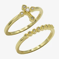 Sparkle Allure Womens Cubic Zirconia 14K Gold Over Brass Cross Ring Set