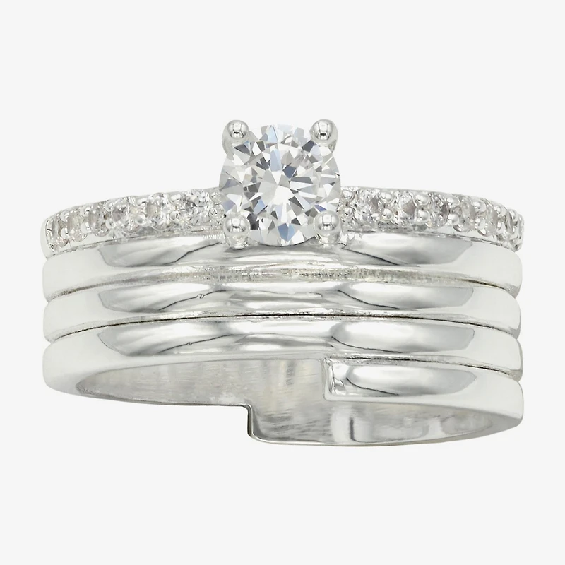 Sparkle Allure Womens Cubic Zirconia Pure Silver Over Brass Round Engagement Ring