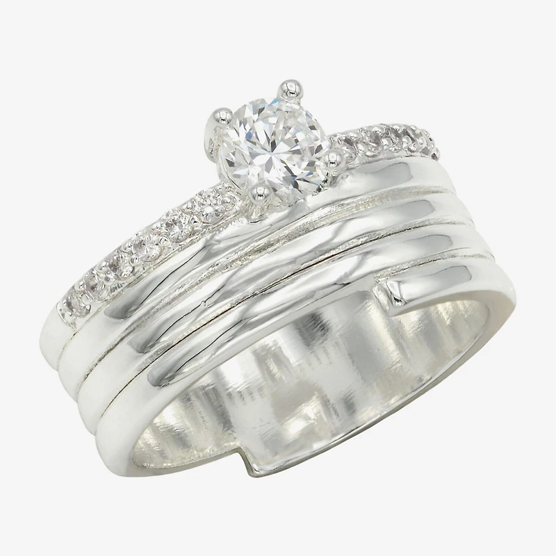 Sparkle Allure Womens Cubic Zirconia Pure Silver Over Brass Round Engagement Ring