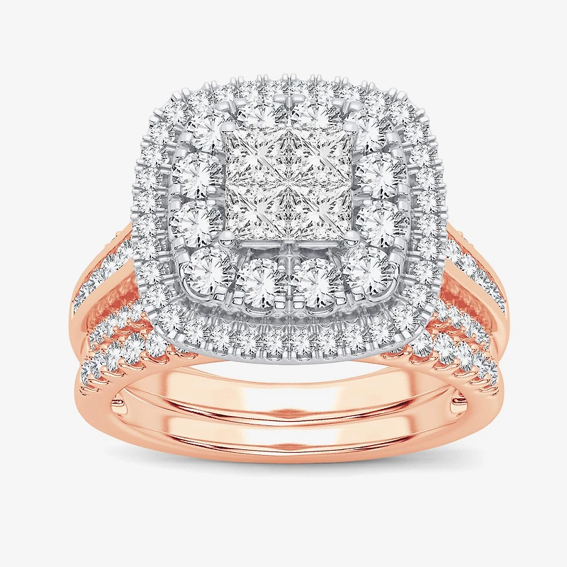 Limited Edition! Womens 1 CT.T.W. Natural Diamond 10K or 14K Gold Cushion Halo Bridal Set