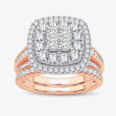 Limited Edition! Womens 1 CT.T.W. Natural Diamond 10K or 14K Gold Cushion Halo Bridal Set