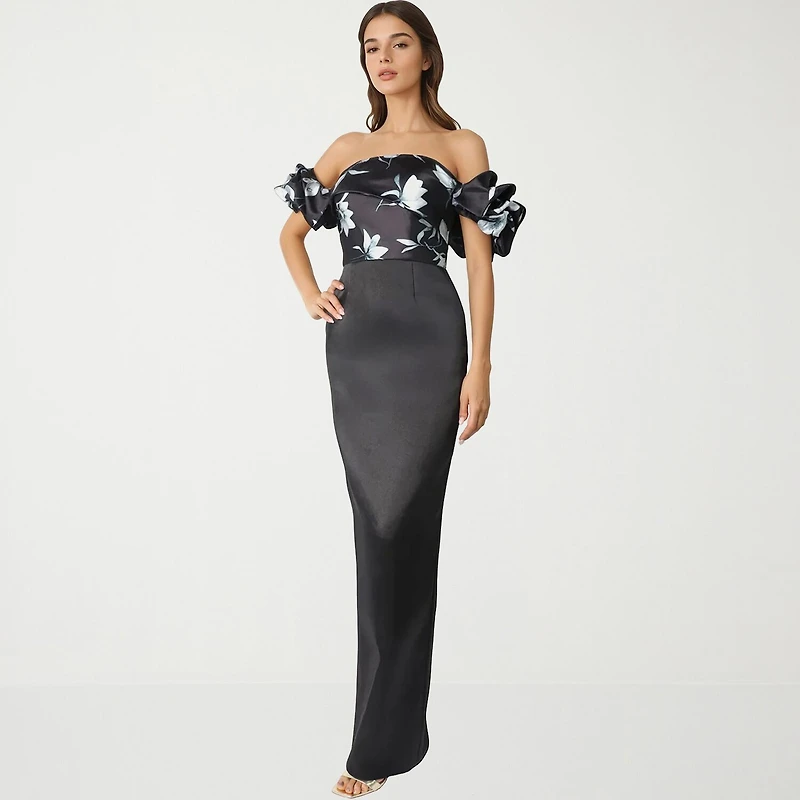 Rene by Ruiz Collection Womens Short Sleeve Evening Gown