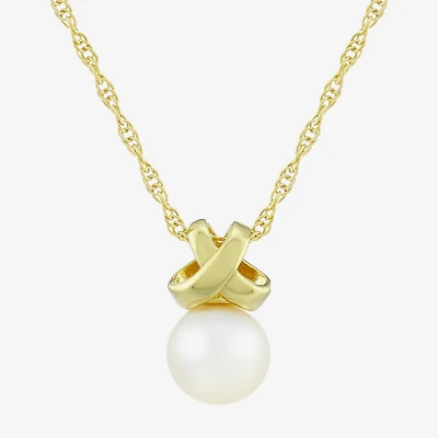 Womens White Cultured Freshwater Pearl 14K Gold Over Silver Round 18 Inch Pendant Necklace