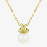 Womens White Cultured Freshwater Pearl 14K Gold Over Silver Round 18 Inch Pendant Necklace