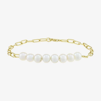 Womens 14K Gold Over Silver 7.25 Inch Solid Link Chain Bracelet