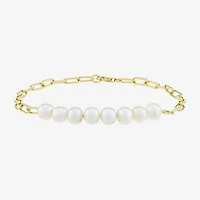 Womens 14K Gold Over Silver 7.25 Inch Solid Link Chain Bracelet