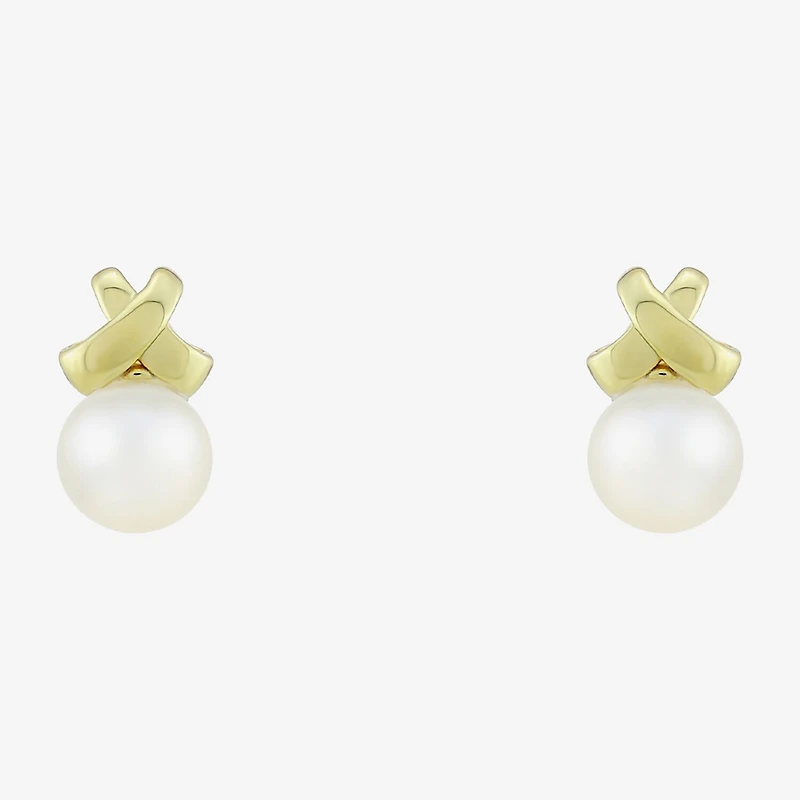 White Cultured Freshwater Pearl 14K Gold Over Silver 11.2mm Round Stud Earrings