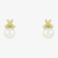 White Cultured Freshwater Pearl 14K Gold Over Silver 11.2mm Round Stud Earrings