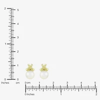 White Cultured Freshwater Pearl 14K Gold Over Silver 11.2mm Round Stud Earrings
