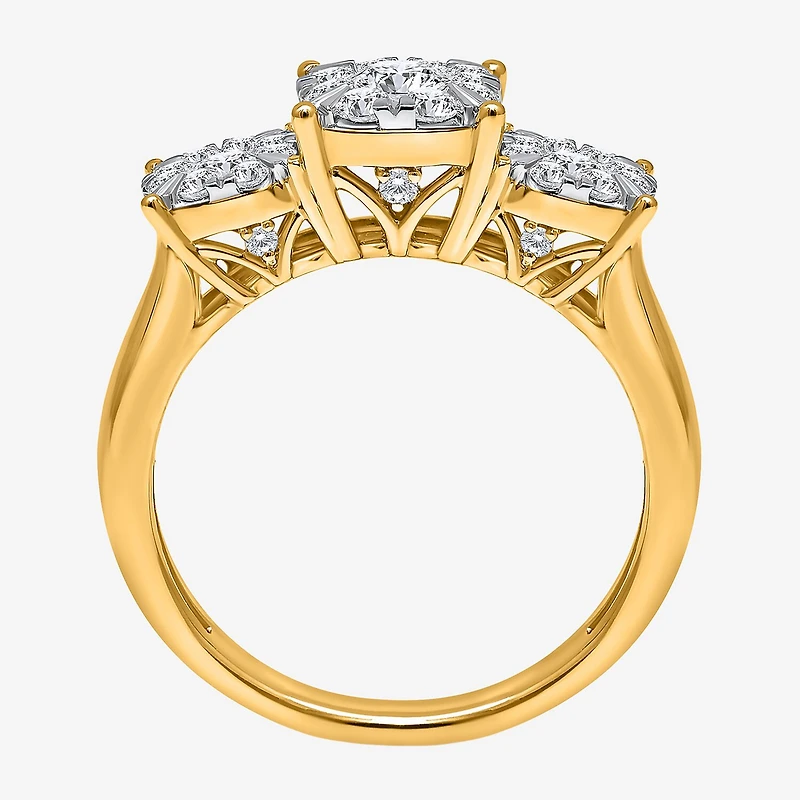 (I / Si2) Womens 1 CT. T.W. Lab Grown White Diamond 14K Gold Over Silver Round 3-Stone Engagement Ring