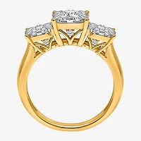 (I / Si2) Womens 1 CT. T.W. Lab Grown White Diamond 14K Gold Over Silver Round 3-Stone Engagement Ring