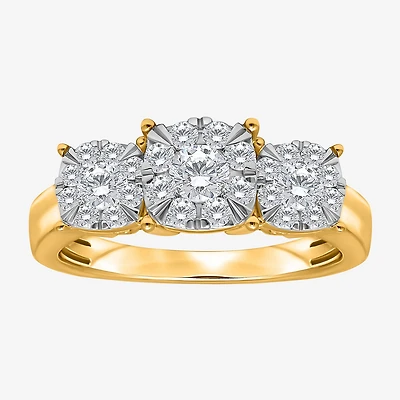 (I / Si2) Womens 1 CT. T.W. Lab Grown White Diamond 14K Gold Over Silver Round 3-Stone Engagement Ring