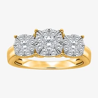 (I / Si2) Womens 1 CT. T.W. Lab Grown White Diamond 14K Gold Over Silver Round 3-Stone Engagement Ring