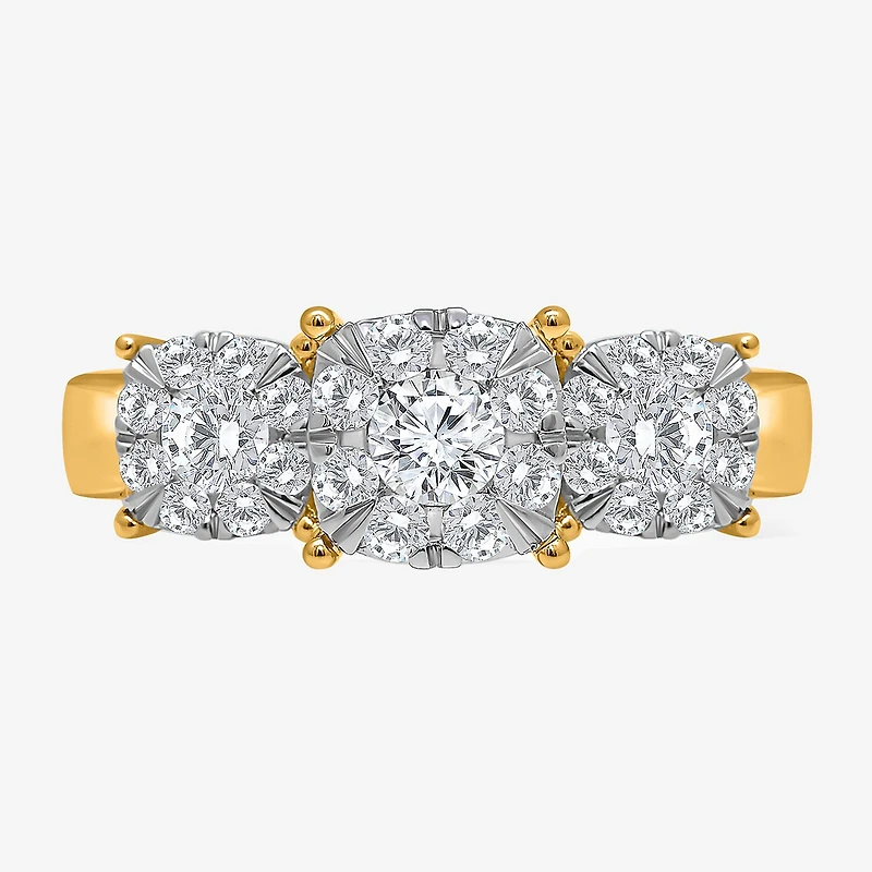 (I / Si2) Womens 1 CT. T.W. Lab Grown White Diamond 14K Gold Over Silver Round 3-Stone Engagement Ring