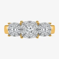 (I / Si2) Womens 1 CT. T.W. Lab Grown White Diamond 14K Gold Over Silver Round 3-Stone Engagement Ring