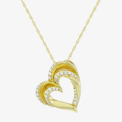 (H-I / Si1) Womens 1/3 CT. T.W. Lab Grown White Diamond 14K Gold Over Silver Heart 18 Inch Pendant Necklace