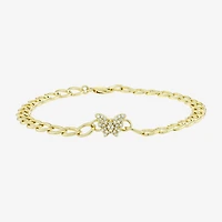 (H-I / Si1) Womens 14K Gold Over Silver 7.25 Inch Solid Link Butterfly Chain Bracelet