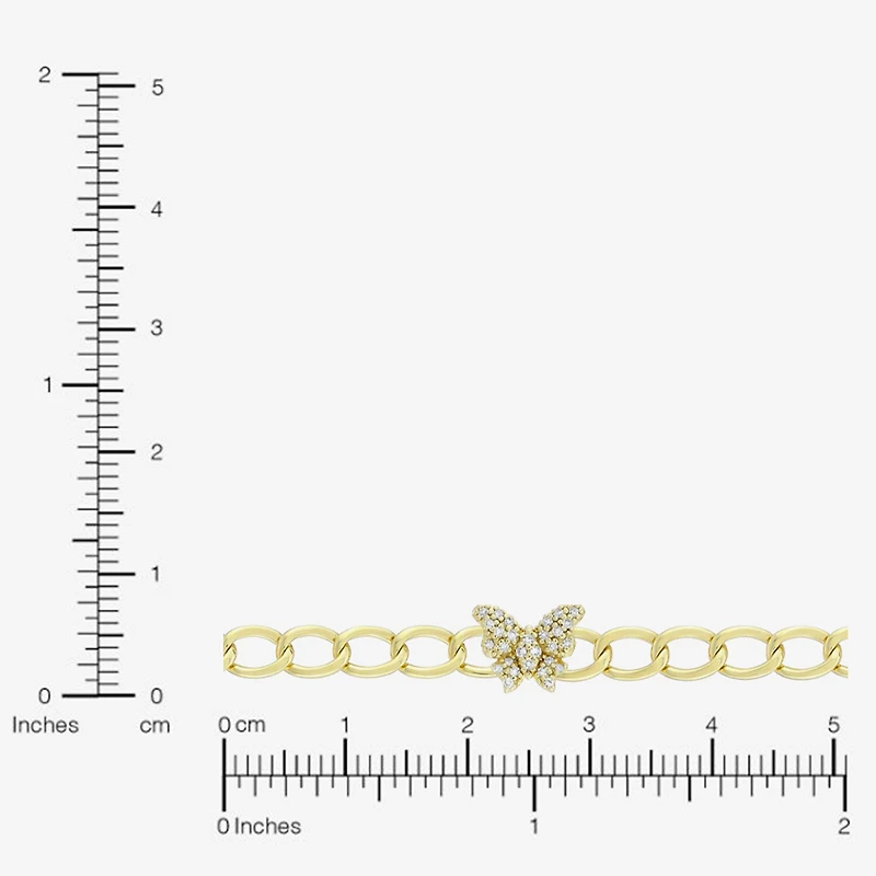 (H-I / Si1) Womens 14K Gold Over Silver 7.25 Inch Solid Link Butterfly Chain Bracelet