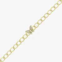 (H-I / Si1) Womens 14K Gold Over Silver 7.25 Inch Solid Link Butterfly Chain Bracelet