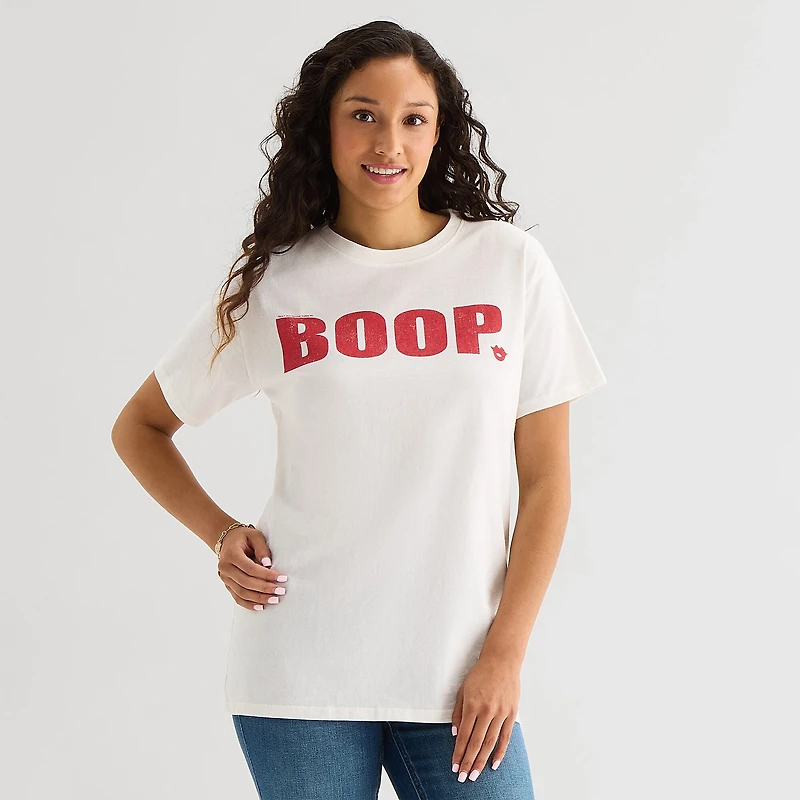 New World Womens Juniors Crew Neck Short Sleeve Regular Fit Betty Boop Graphic T-Shirt