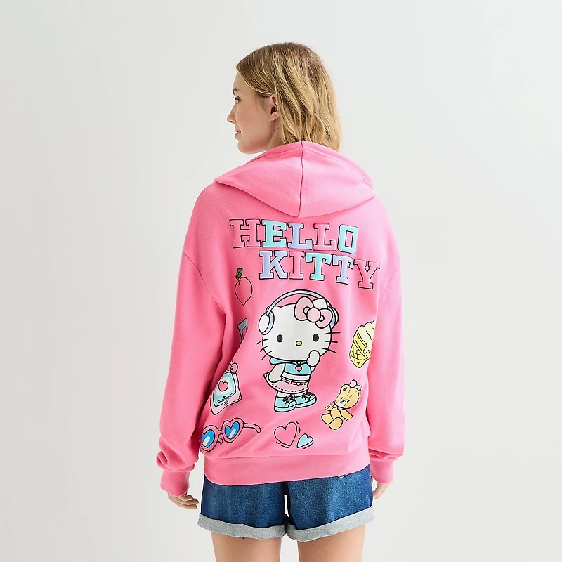 Womens Juniors Long Sleeve Hello Kitty Fleece Hoodie