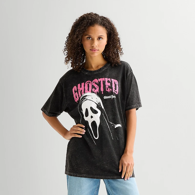 Ghostface Womens Juniors Crew Neck Short Sleeve Oversized Graphic T-Shirt