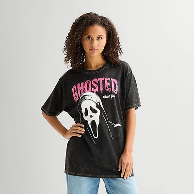 Ghostface Womens Juniors Crew Neck Short Sleeve Oversized Graphic T-Shirt