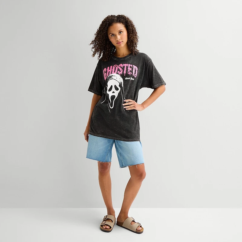 Ghostface Womens Juniors Crew Neck Short Sleeve Oversized Graphic T-Shirt