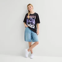 Womens Juniors Crew Neck Elbow Sleeve Oversized Five Nights at Freddys Graphic T-Shirt
