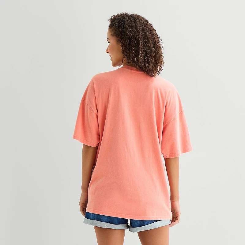 Arizona Womens Juniors Crew Neck Short Sleeve Oversized Graphic T-Shirt