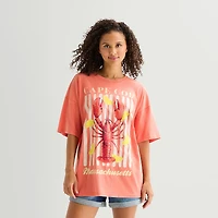 Arizona Womens Juniors Crew Neck Short Sleeve Oversized Graphic T-Shirt