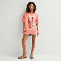 Arizona Womens Juniors Crew Neck Short Sleeve Oversized Graphic T-Shirt