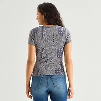 Arizona Womens Juniors Crew Neck Short Sleeve Regular Fit Graphic T-Shirt