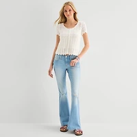 Arizona Womens Juniors Scoop Neck Short Sleeve Button Cardigan